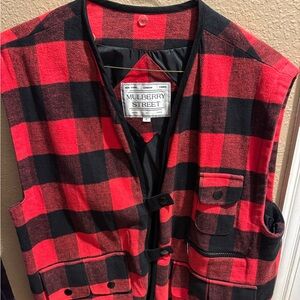 COPY - Mulberry Street Mens Vest Red Black Buffalo Plaid Utility Cargo Lined